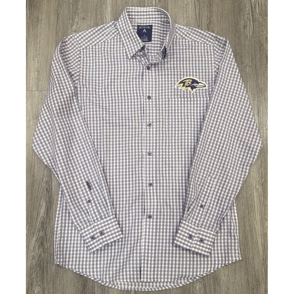 Baltimore Ravens Antigua Men's S Purple Check Long Sleeve Button Down NFL Shirt
